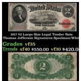 1917 $2 Large Size Legal Tender Note Thomas Jeffer