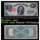 1917 $1 Large Size Legal Tender Note Grades vf+ Si