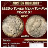 1923-d Peace Dollar Toned Near Top Pop $1 ms66+ SE