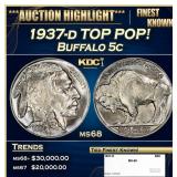 1937-d Buffalo Nickel TOP POP! 5c ms68 SEGS