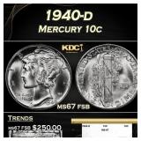 1940-d Mercury Dime 10c ms67 fsb SEGS