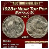 1923-p Buffalo Nickel Near Top Pop 5c ms67+ SEGS
