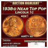 1938-d Lincoln Cent Near Top Pop 1c ms67+ rd SEGS