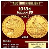 1913-s Gold Indian Half Eagle $5 ms64 USCG