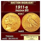 1911-s Gold Indian Half Eagle $5 ms63 USCG