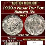 1939-d Mercury Dime Near Top Pop! 10c ms68 FSB SEG