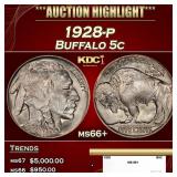 1928-p Buffalo Nickel 5c ms66+ SEGS