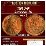 1917-p Lincoln Cent 1c ms66+ rd SEGS