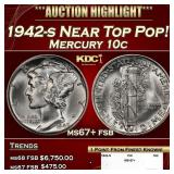 1942-s Mercury Dime Near Top Pop! 10c ms67+ fsb SE