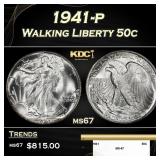 1941-p Walking Liberty Half Dollar 50c ms67 SEGS