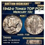1942-d Mercury Dime Toned TOP POP! 10c ms68+ FSB S
