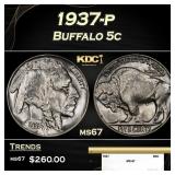1937-p Buffalo Nickel 5c ms67 SEGS