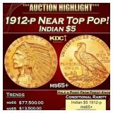 1912-p Gold Indian Half Eagle Near Top Pop! $5 ms6