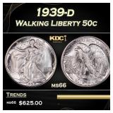 1939-d Walking Liberty Half Dollar 50c Grades ms66