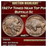 1927-p Buffalo Nickel Toned Near Top Pop 5c ms67+