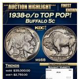 1938-d/d Buffalo Nickel TOP POP! 5c ms68 SEGS