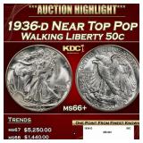 1936-d Walking Liberty Half Dollar Near Top Pop 50