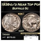 1938-d/d Buffalo Nickel Near Top Pop 5c ms67 SEGS