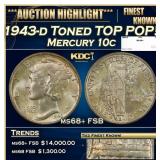 1943-d Mercury Dime Toned TOP POP! 10c ms68+ FSB S