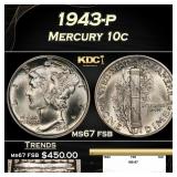 1943-p Mercury Dime 10c ms67 fsb SEGS