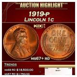 1919-p Lincoln Cent 1c ms67+ rd SEGS