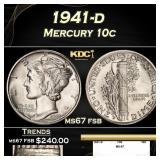 1941-d Mercury Dime 10c ms67 fsb SEGS
