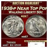 1938-p Walking Liberty Half Dollar Near Top Pop 50
