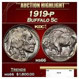 1919-p Buffalo Nickel 5c ms66 SEGS