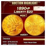 1890-p Gold Liberty Double Eagle $20 ms64+ SEGS
