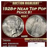 1928-p Peace Dollar Near Top Pop $1 ms66 SEGS