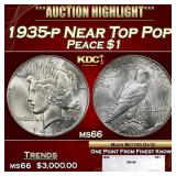 1935-p Peace Dollar Near Top Pop $1 ms66 SEGS