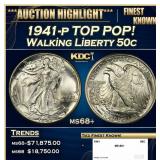 1941-p Walking Liberty Half Dollar TOP POP! 50c ms