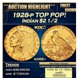 1928-p Gold Indian Quarter Eagle TOP POP! $2 1/2 m