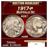 1917-p Buffalo Nickel 5c ms66 SEGS