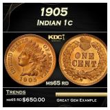 1905 Indian Cent . 1c Grades ms65 rd
