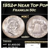 1952-p Franklin Half Dollar Near Top Pop 50c ms66+