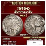 1916-d Buffalo Nickel 5c ms64+ SEGS