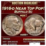 1916-d Buffalo Nickel Near Top Pop! 5c ms66+ SEGS