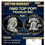 1960 Proof Franklin Half Dollar TOP POP! 50c pr69
