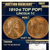1910-s Lincoln Cent TOP POP! 1c ms67 rb SEGS