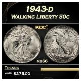 1943-d Walking Liberty Half Dollar 50c Grades ms66