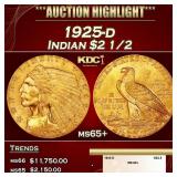 1925-d Gold Indian Quarter Eagle $2 1/2 ms65+ SEGS