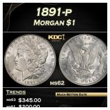1891-p Morgan Dollar $1 Grades ms62