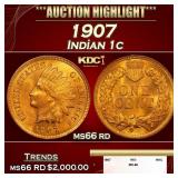 1907 Indian Cent . 1c ms66 rd SEGS