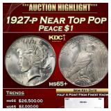 1927-p Peace Dollar Near Top Pop $1 ms65+ SEGS