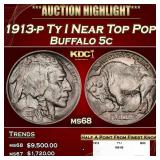 1913-p Ty I Buffalo Nickel Near Top Pop! 5c ms68 S