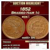 1852 Braided Hair Large Cent 1c ms65+ BN SEGS