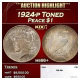 1924-p Peace Dollar Toned $1 ms66+ SEGS