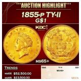 1855-p Gold Dollar TY-II $1 ms65+ SEGS