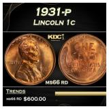 1931-p Lincoln Cent 1c Grades ms66 rd